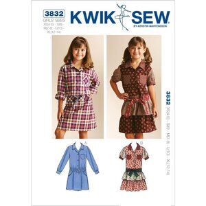Kwik Sew‎ Girls Dropped Waist Shirt Dresses Sewing Pattern XS-XL